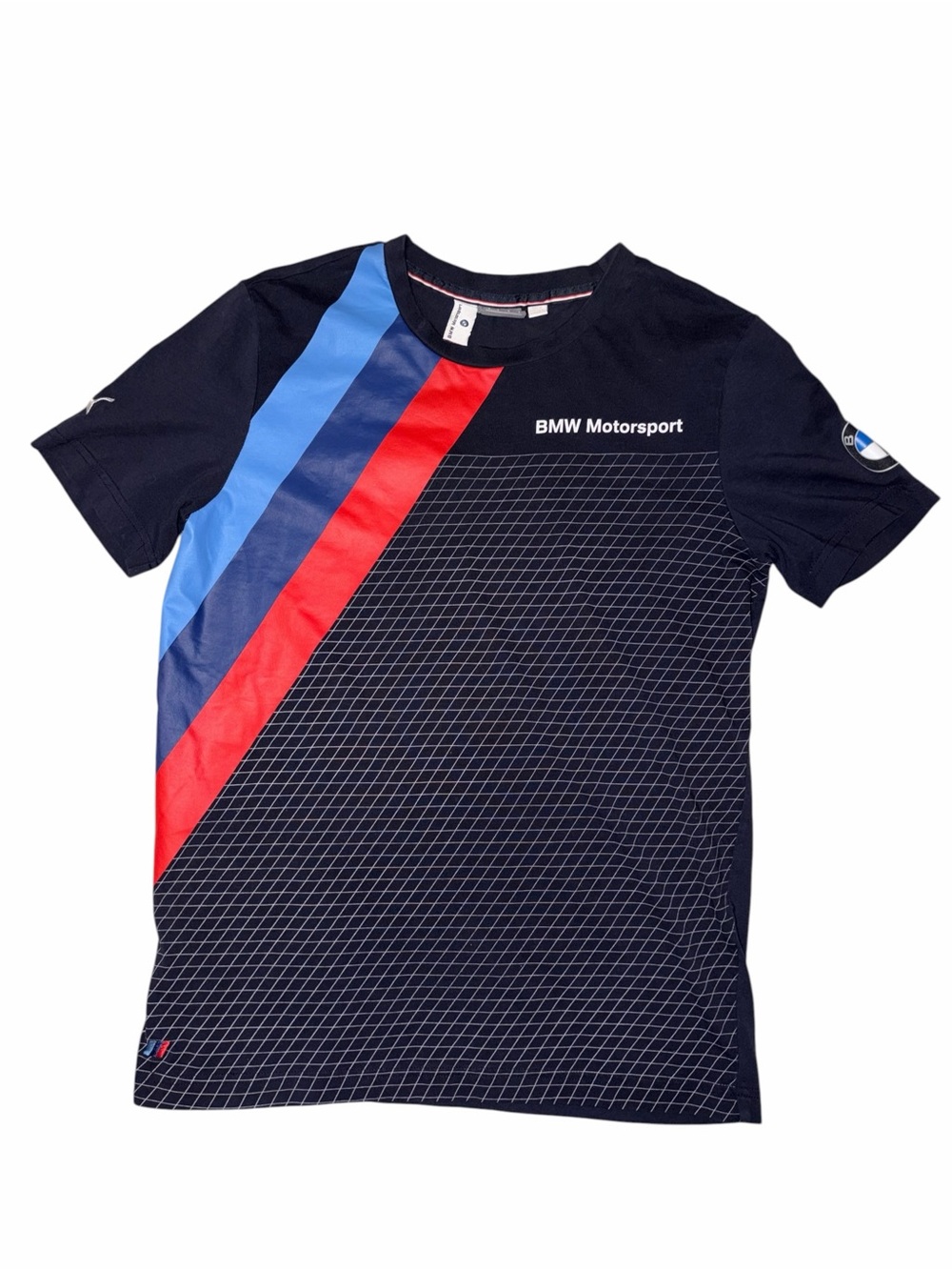 EUC Puma BMW Motorsport Graphic Racing T-Shirt Navy Blue Small F1 Grand Prix